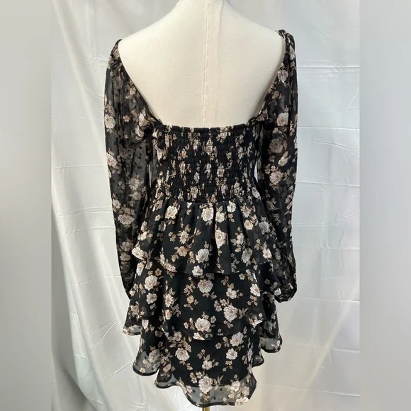 Altar’d State Long Sleeve‎ Floral Mini Dress Black New Girls Large Boho Flowy - Picture 6 of 9